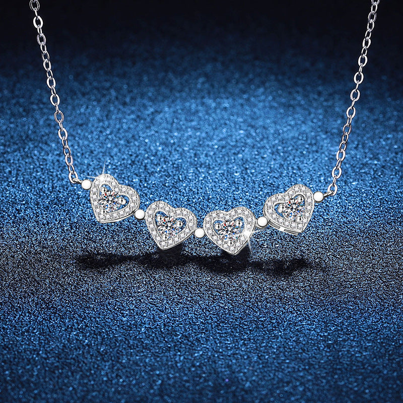 Moissanite Heart Clovers Pendant Necklace Set