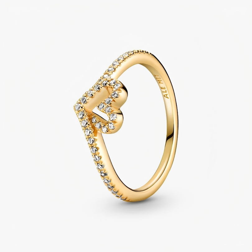 Pandora Sparkling Wishbone Heart Ring