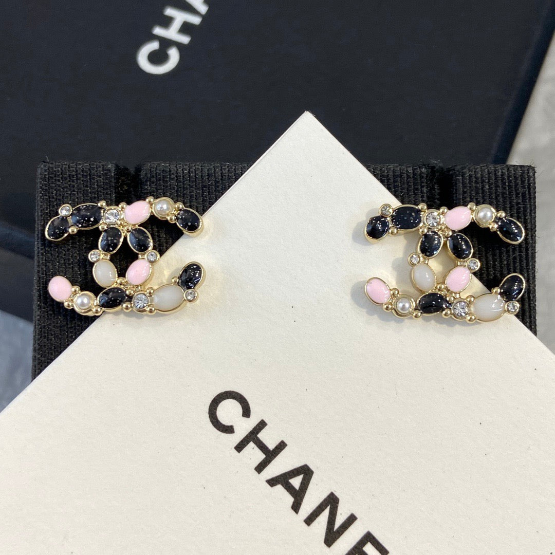 Chanel Black Pink Earrings