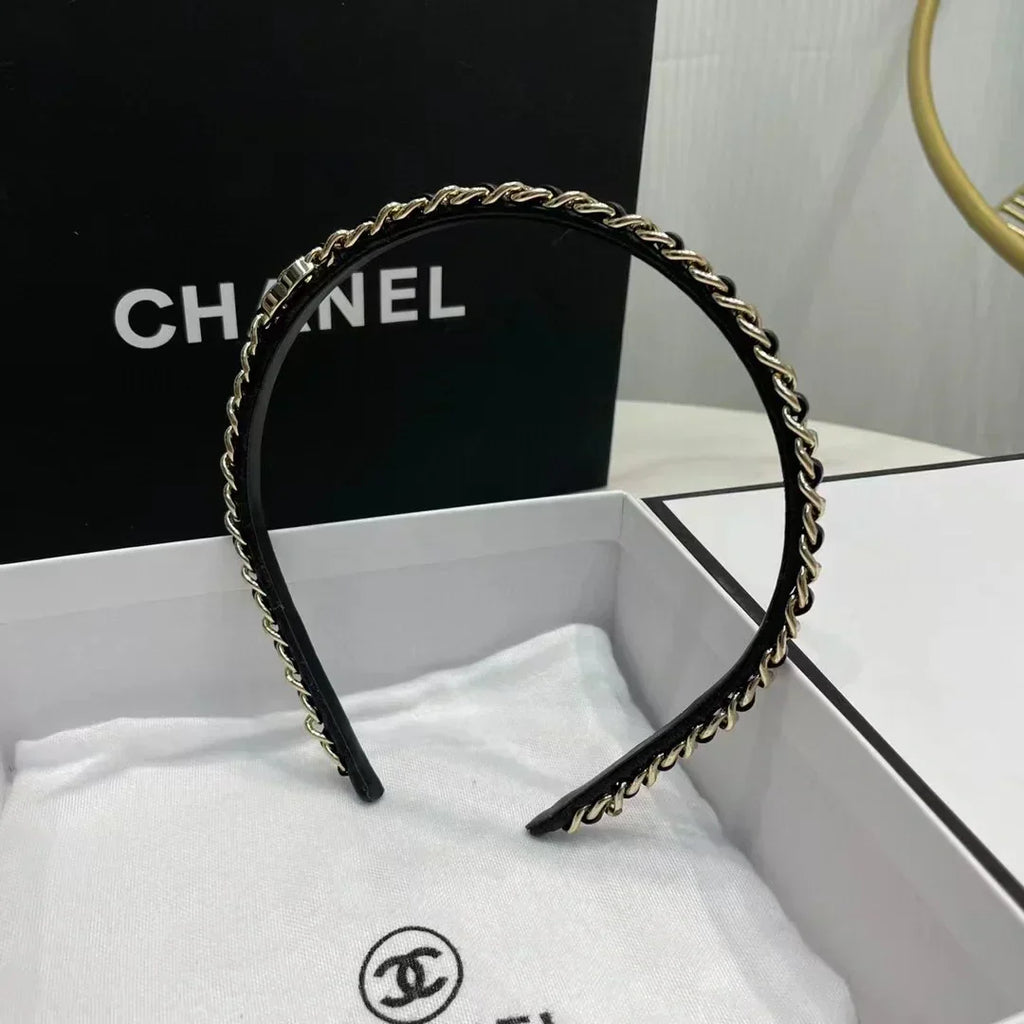 Chanel Black Leather Hair Band