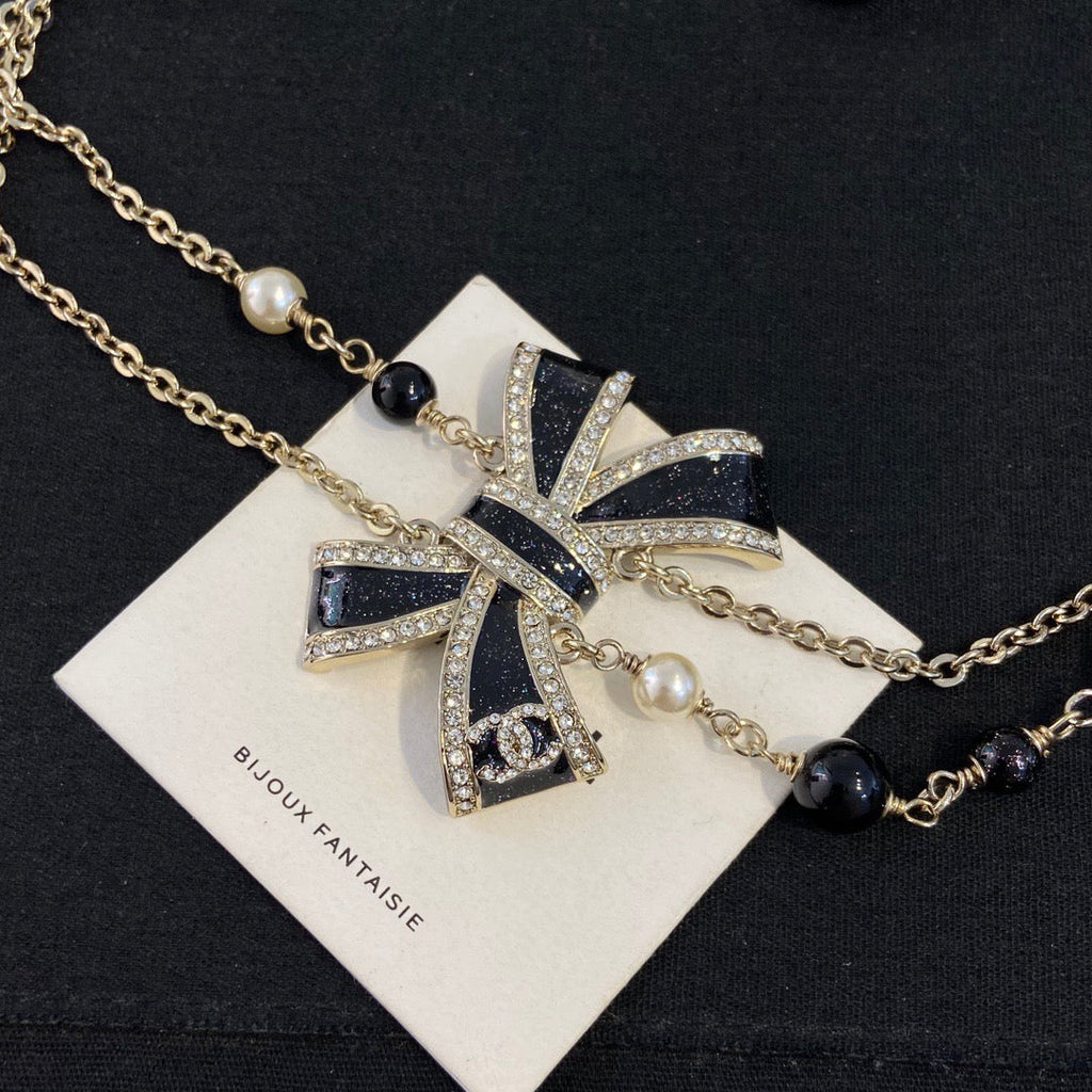 Chanel Double Layer Bowknot Chain Necklace